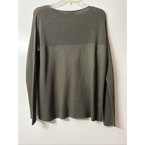Eileen Fisher Sleek Tencel Rib Pullover olive green long sleeve top size S - Picture 2 of 3